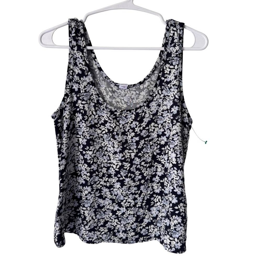 Old Navy Womens Floral Tank Top Navy Blue White Scoop Neck Sleeveless M NWT